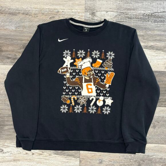Nike Club Fleece Cleveland Browns Black Mens L Barstool Christmas Sweatshirt - Picture 1 of 9